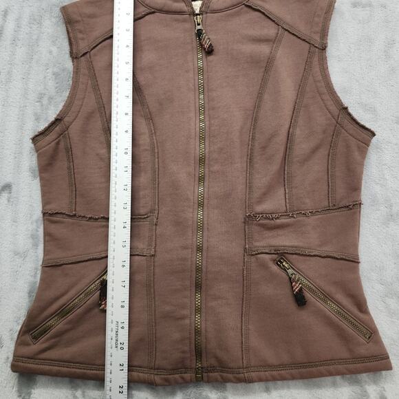 Ours Cotton Sleeveless Full Zip Jacket Size M Brown Exposed Seams Boho Outdoors - Picture 9 of 10